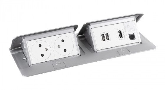 LEGRAND Pop-up dvojitá, 2x 230V, USB A+A napájecí, 1x RJ45, HDMI, hliník
