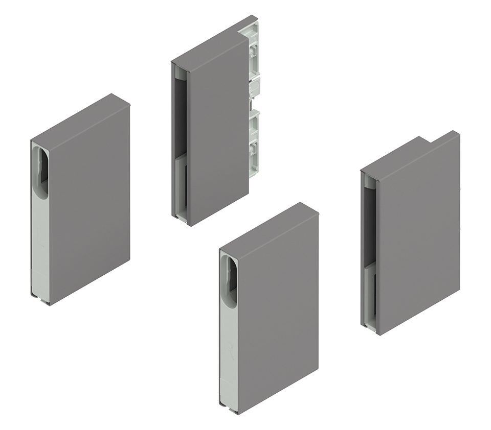 BLUM Merivobox E Boxcover 450 mm, 70 kg, Indium šedá, vnitřní, reling, KOMPLET