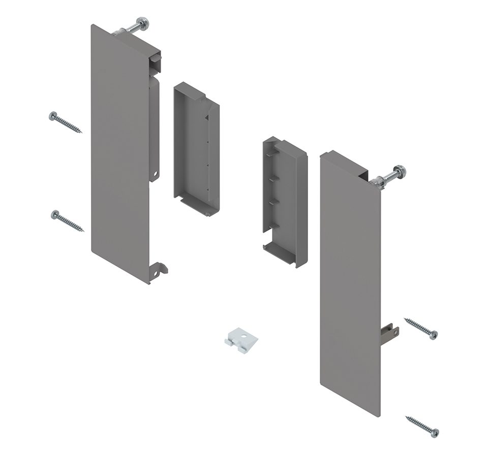 BLUM Merivobox E Boxcover 450 mm, 70 kg, Indium šedá, vnitřní, reling, KOMPLET