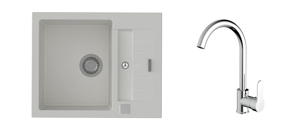 K-StrongSinks S3 Set dřez Vardar 615x500mm granit bílá + Baterie Seina chrom