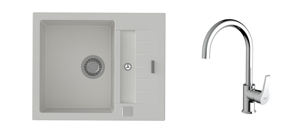 K-StrongSinks S3 Set dřez Vardar 615x500mm granit bílá + Baterie Rhona chrom