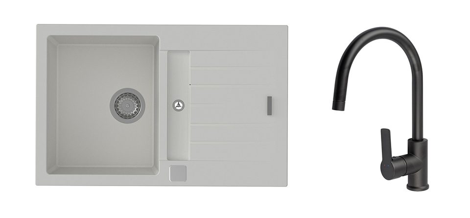 K-StrongSinks S3 Set dřez Vardar 780x500mm granit bílá + Baterie Loira černá