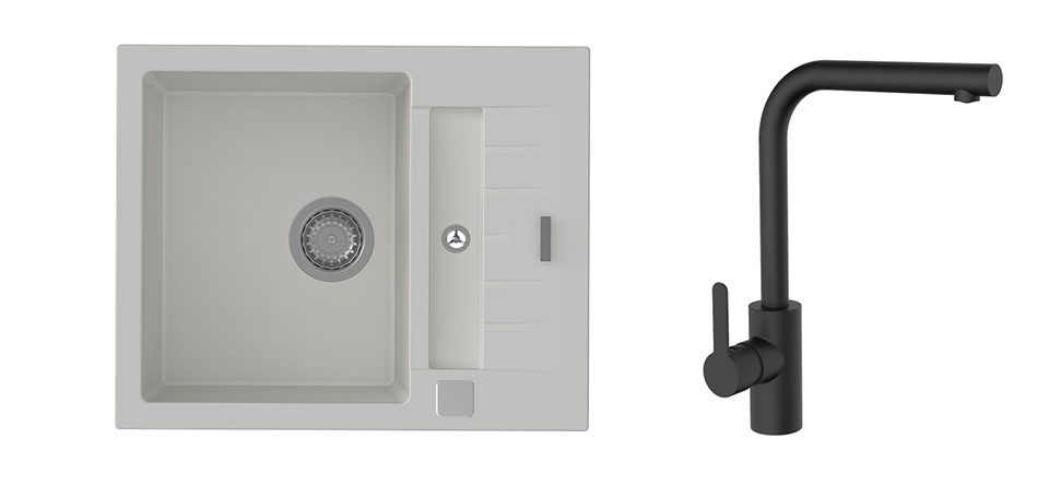 K-StrongSinks S3 Set dřez Vardar 615x500mm granit bílá + Baterie Ipoly černá