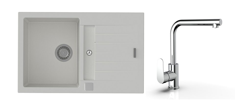 K-StrongSinks S3 Set dřez Vardar 780x500mm granit bílá + Baterie Stréva chr.