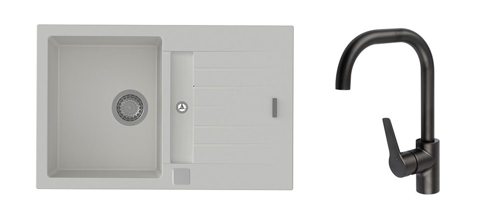 K-StrongSinks S3 Set dřez Vardar 780x500mm granit bílá + Baterie Garonne černá