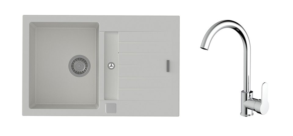 K-StrongSinks S3 Set dřez Vardar 780x500mm granit bílá + Baterie Seina chrom