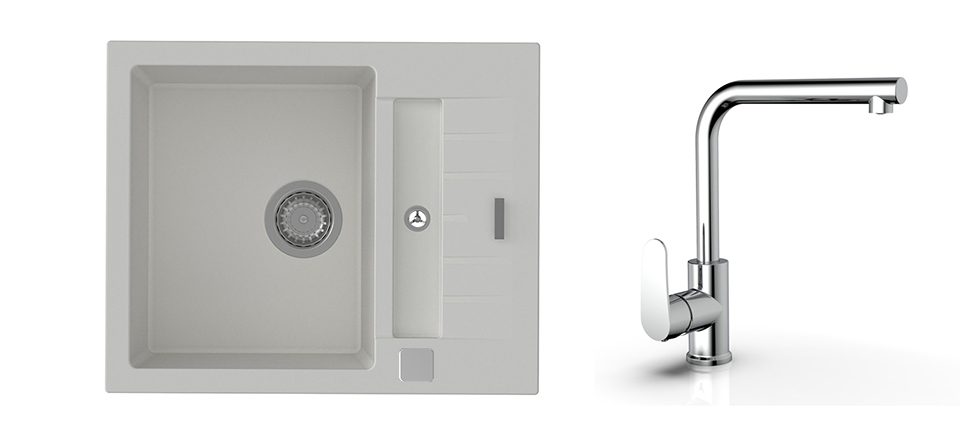 K-StrongSinks S3 Set dřez Vardar 615x500mm granit bílá + Baterie Stréva chrom