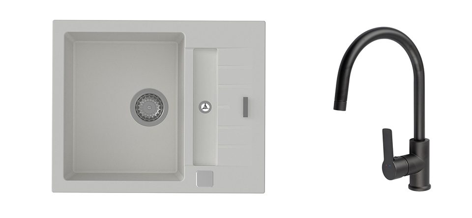K-StrongSinks S3 Set dřez Vardar 615x500mm granit bílá + Baterie Loira černá