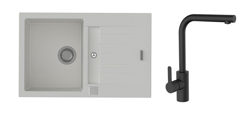 K-StrongSinks S3 Set dřez Vardar 780x500mm granit bílá + Baterie Ipoly černá