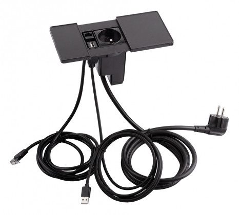 VersaPad 1x elektrická zásuvka 1xUSB, 1xRJ45 černá