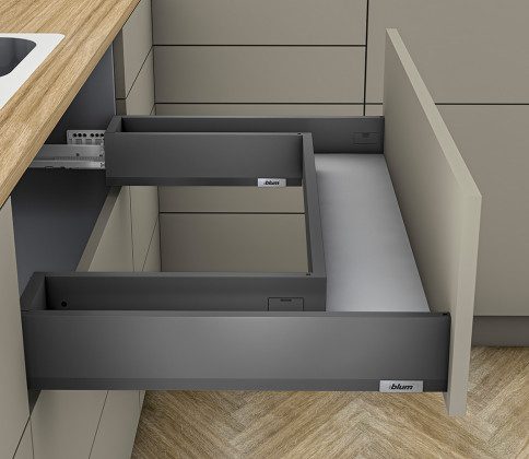 K-BLUM Merivobox, zásuvka M 500mm/40kg, tmavě šedá OG, Inserta, dřez