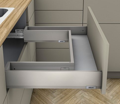 K-BLUM Merivobox, zásuvka M 600mm/40kg, světle šedá IG, vrut, dřez