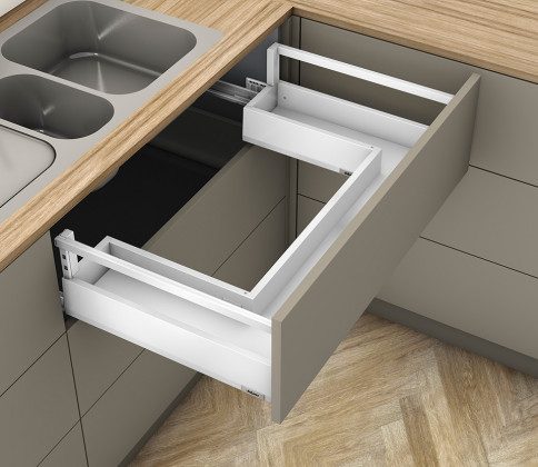 K-BLUM Merivobox, zásuvka E reling 550mm/40kg, bílá, Inserta, dřez