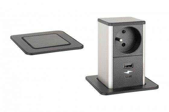 StrongPower PowerUp zásuvka, 1x230V, Francouzská, USB A+C nabíjecí, černá