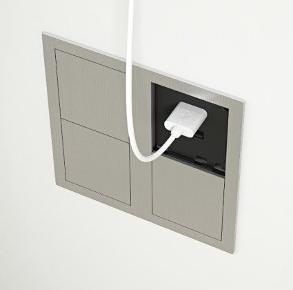 VersaHit Dual elektrická zásuvka 1x 230V, Francouzká, USB A/C 5V broušený hliník