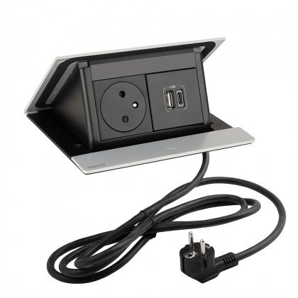 LEGRAND elektrická zásuvka PopUp, 1x 230V FR, 1x USB A+C, elox hliník