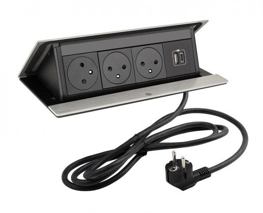 LEGRAND elektrická zásuvka PopUp, 3x 230V FR, 1x USB A+C, broušený hliník