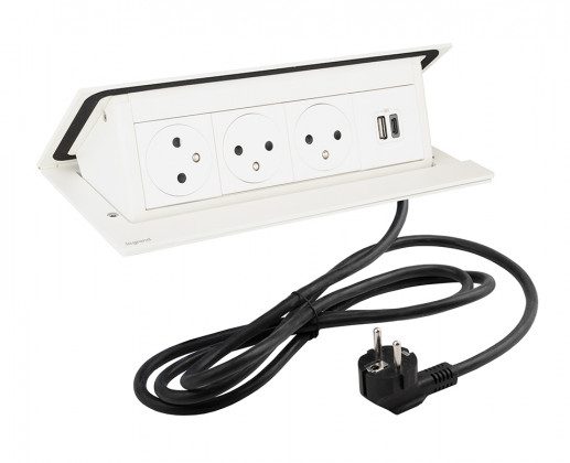 LEGRAND elektrická zásuvka PopUp, 3x 230V Francouzská, 1x USB A+C, bílá matná