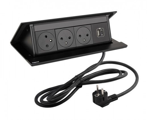 LEGRAND elektrická zásuvka PopUp, 3x 230V Francouzská, 1x USB A+C, černá matná