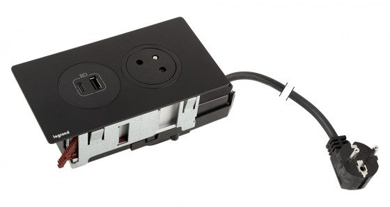 K- LEGRAND elektrická zásuvka Disq´In 1x 230V FR + 1x USB A+C, černá/černá