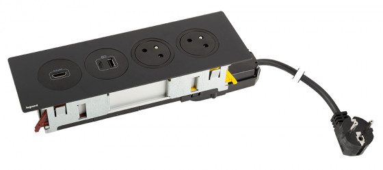K- LEGRAND elektrická zásuvka Disq´In 2x 230V FR + 1x USB A+C, HDMI, černá/černá