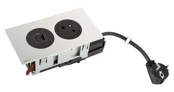 K- LEGRAND elektrická zásuvka Disq´In 1x 230V FR + 1x USB A+C, černá/nerez