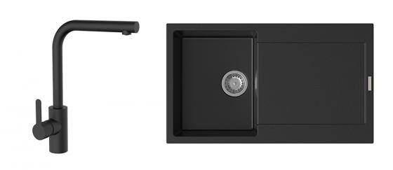 K-StrongSinks S3 Set dřez Zala 860x500mm granit černá + Baterie Ipoly černá