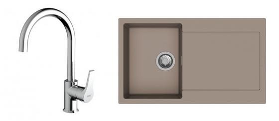 K-StrongSinks S3 Set dřez Zala 860x500mm granit béžová + Baterie Rhona chrom
