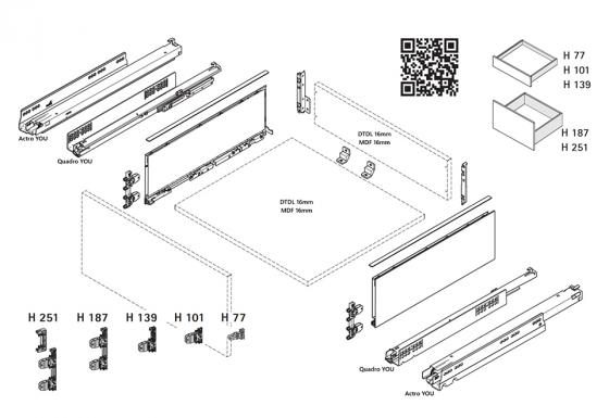 K-HETTICH komplet AvanTech YOU 101/500, antracit, 30 kg, Q/SiSy, vrut
