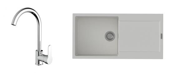 K-StrongSinks S3 Set dřez Zala 1000x500mm granit bílá + Baterie Seina chrom