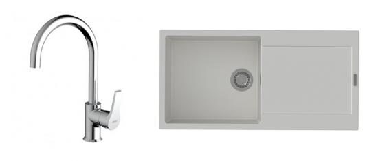 K-StrongSinks S3 Set dřez Zala 1000x500mm granit bílá + Baterie Rhona chrom
