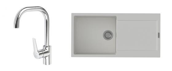 K-StrongSinks S3 Set dřez Zala 1000x500mm granit bílá + Baterie Garonne chr.