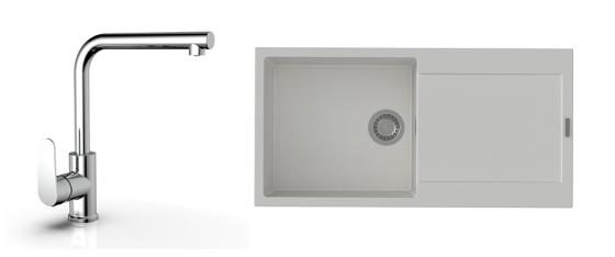K-StrongSinks S3 Set dřez Zala 1000x500mm granit bílá + Baterie Stréva chr.