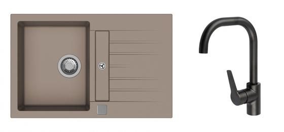 K-StrongSinks S3 Set dřez Vardar 780x500mm granit béžová + Bater. Garonne černá