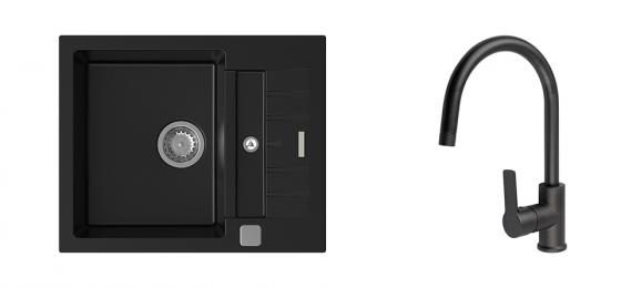 K-StrongSinks S3 Set dřez Vardar 615x500mm granit černá + Baterie Loira černá