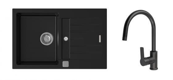 K-StrongSinks S3 Set dřez Vardar 780x500mm granit černá + Baterie Loira černá