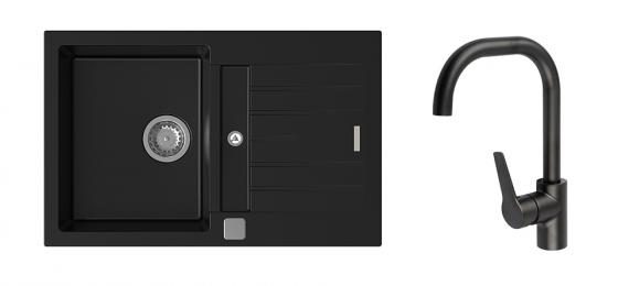 K-StrongSinks S3 Set dřez Vardar 780x500mm granit černá + Baterie Garonne čer.