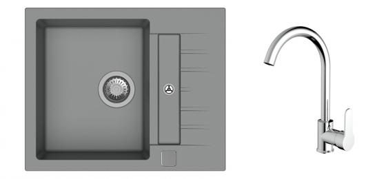 K-StrongSinks S3 Set dřez Vardar 615x500mm granit šedá + Baterie Seina chrom