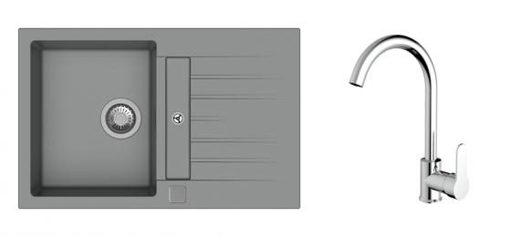K-StrongSinks S3 Set dřez Vardar 780x500mm granit šedá + Baterie Seina chrom