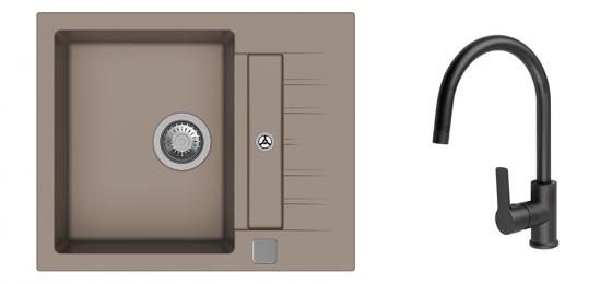 K-StrongSinks S3 Set dřez Vardar 615x500mm granit béžová + Baterie Loira černá
