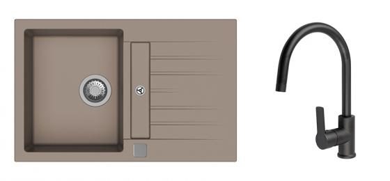 K-StrongSinks S3 Set dřez Vardar 780x500mm granit béžová + Baterie Loira černá
