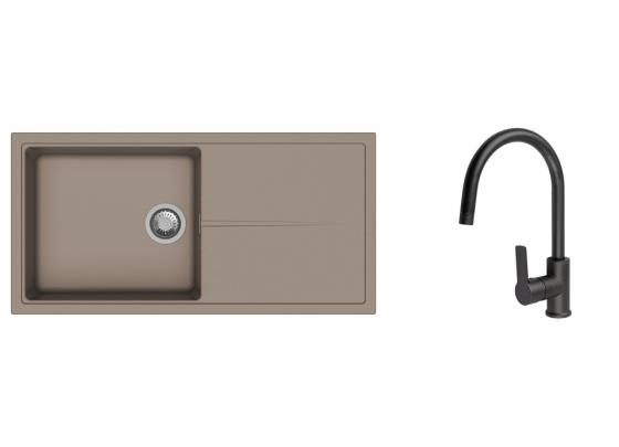 K-StrongSinks S3 Set dřez Labe 1000x500mm granit béžová + Baterie Loira černá