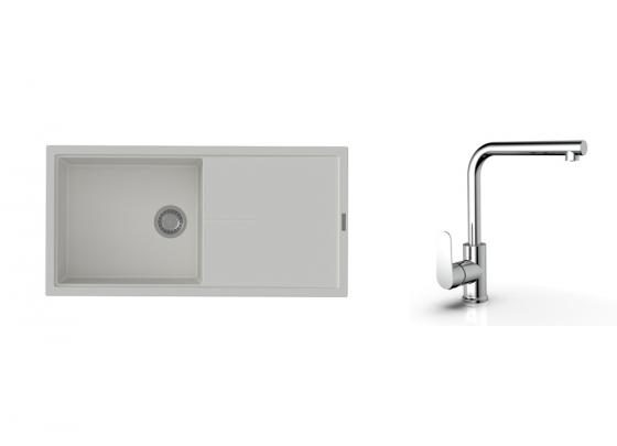 K-StrongSinks S3 Set dřez Labe 1000x500mm granit bílá + Baterie Stréva chrom