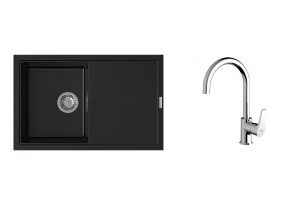 K-StrongSinks S3 Set dřez Labe 780x500mm granit černá + Baterie Rhona chrom