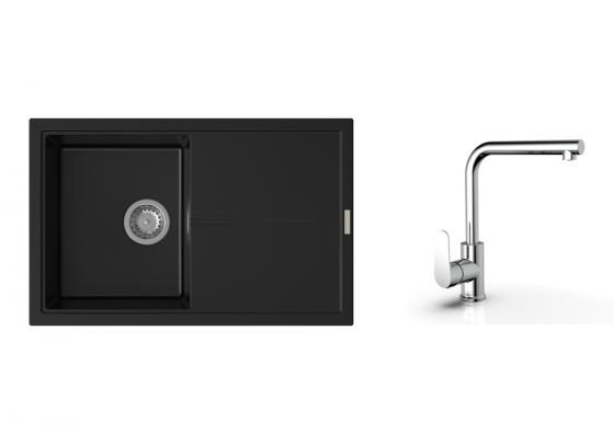 K-StrongSinks S3 Set dřez Labe 780x500mm granit černá + Baterie Stréva chrom