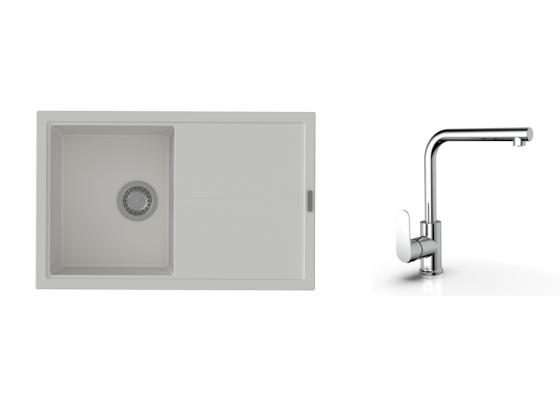 K-StrongSinks S3 Set dřez Labe 780x500mm granit bílá + Baterie Stréva chrom