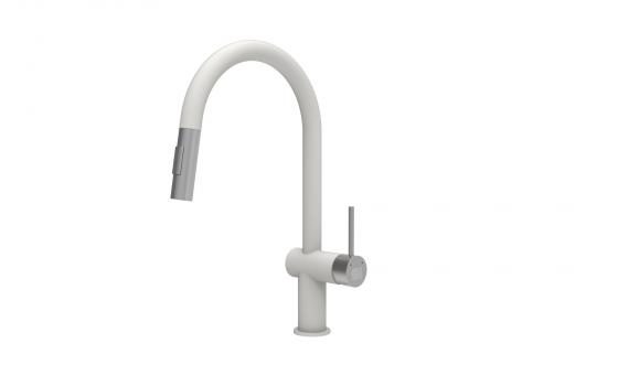 StrongSinks S3 Baterie Neris s vytahovací sprškou tvar U bílá,koncovka nerez