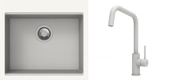 K-StrongSinks S3 Set dřez Ipel 560x510mm granit bílá + Baterie Arda bílá
