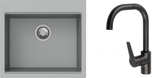 K-StrongSinks S3 Set dřez Ipel 560x510mm granit šedá + Baterie Garonne černá
