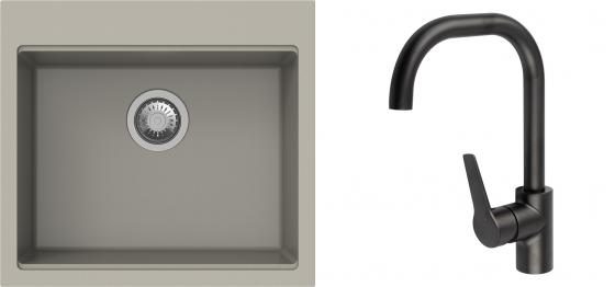 K-StrongSinks S3 Set dřez Ipel 560x510mm granit béžová + Baterie Garonne černá